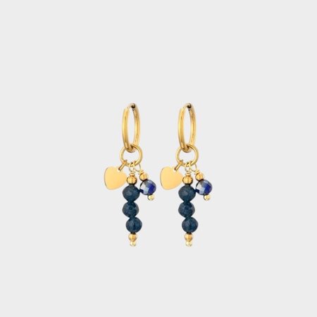 Oorbellen trio kraal blauw