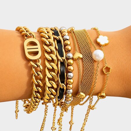 Armband staal hart goud