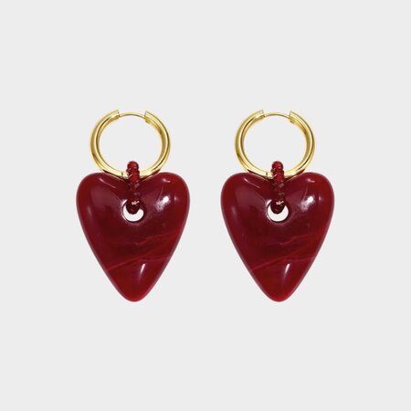 Oorbellen creool hart bordeaux